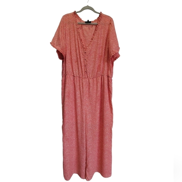 3X Ruffle V Neck Short Sleeve Button Down Wide Leg Romper - Picture 1 of 7